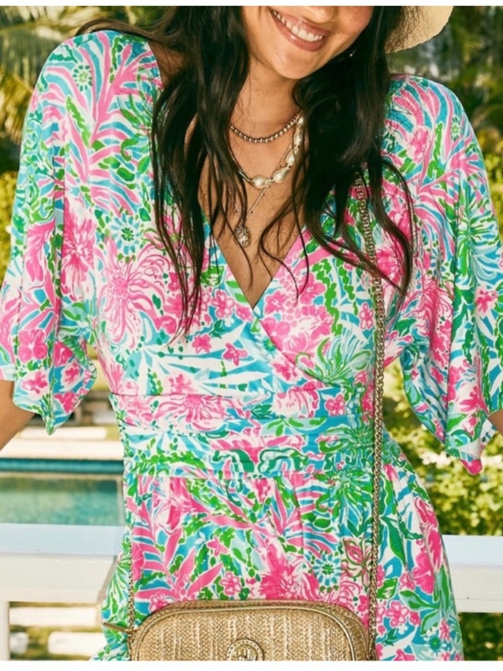 Lily Pulitzer Parigi Floral V-Neck Skort Romper in Pink & Green “Leaf in Wild” M - Picture 3 of 8